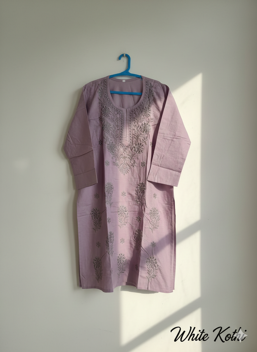 Lavender Dreams Embroidered Chikankari Kurti