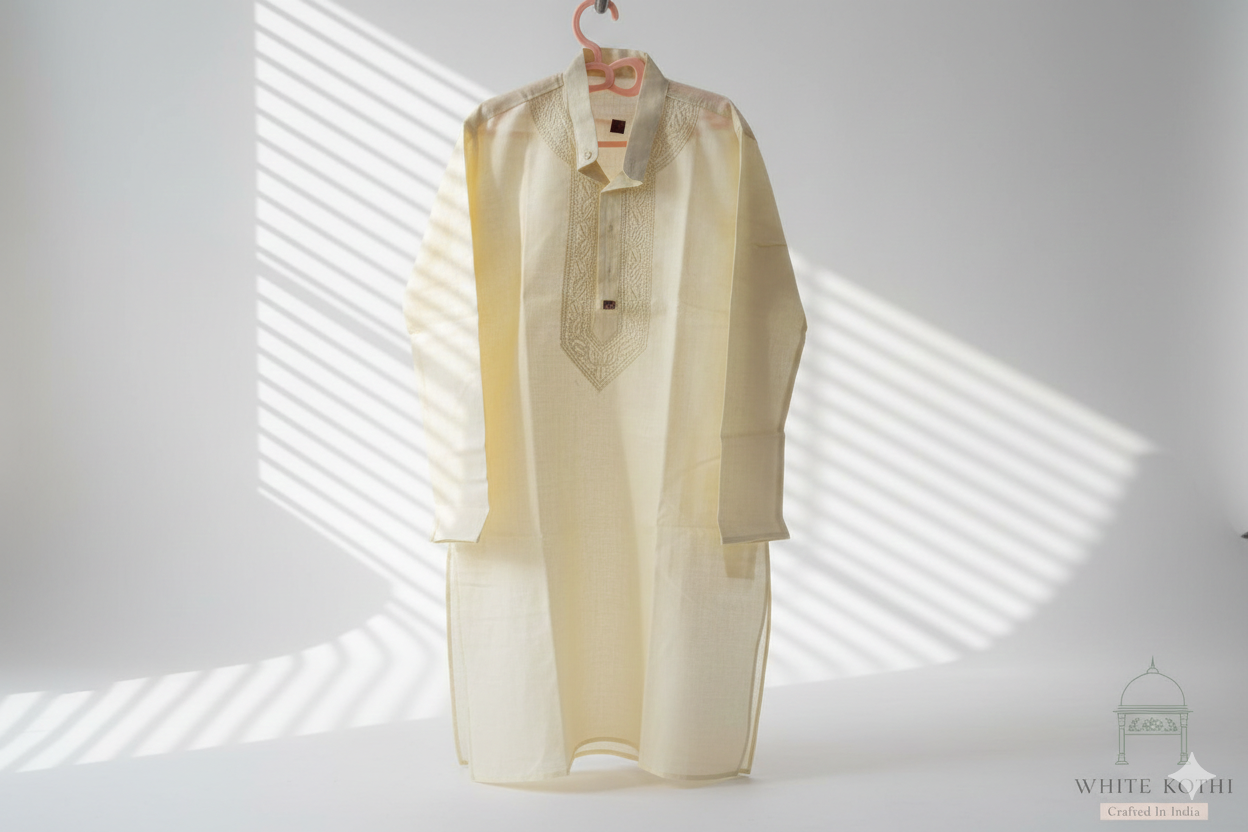 Harvest Gold Men’s Hand-Embroidered Chikankari Kurta