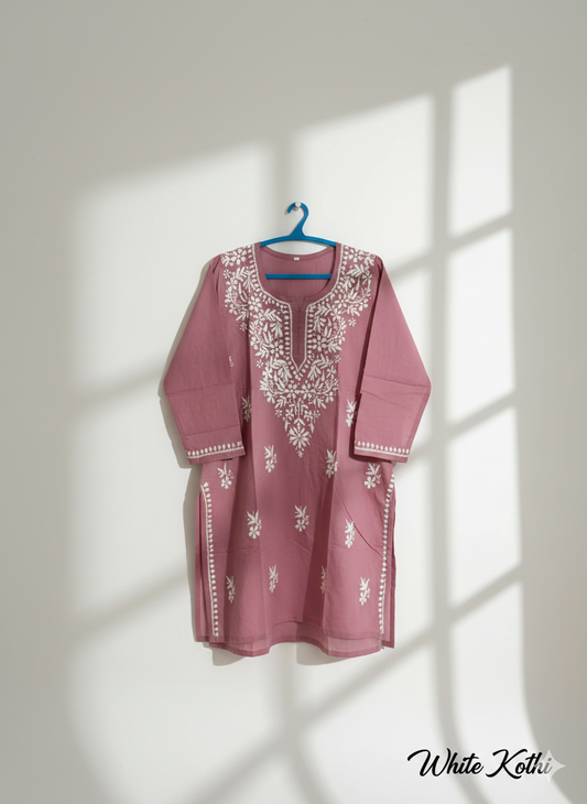 Rose Pink Embroidered Chikankari Kurti