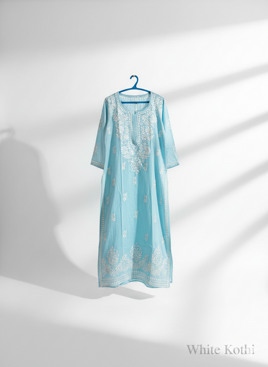 Sky Blue Kurta Hand Embroidered Chikankari Kurti