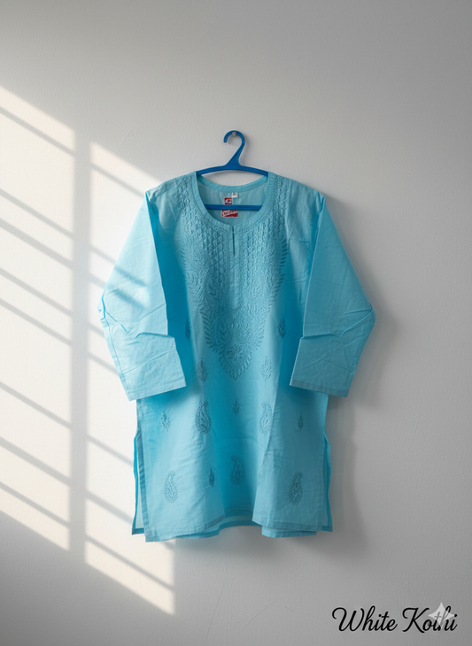 Aqua Blue Embroidered Chikankari Kurti