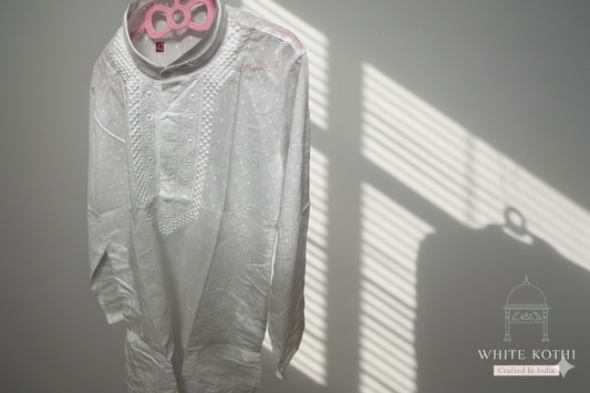 Ivory Classic Men’s Hand-Embroidered Chikankari Kurta