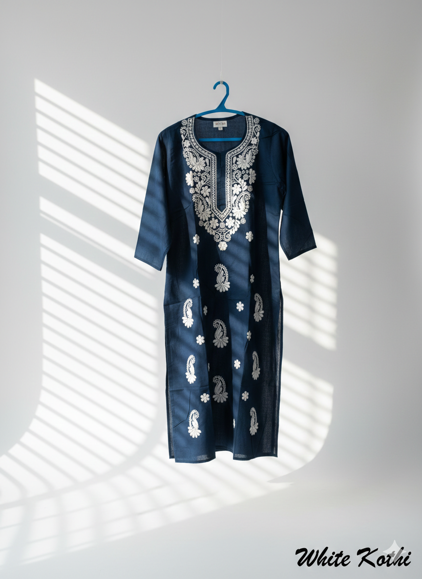 Royal Navy Blue Embroidered Chikankari Kurti