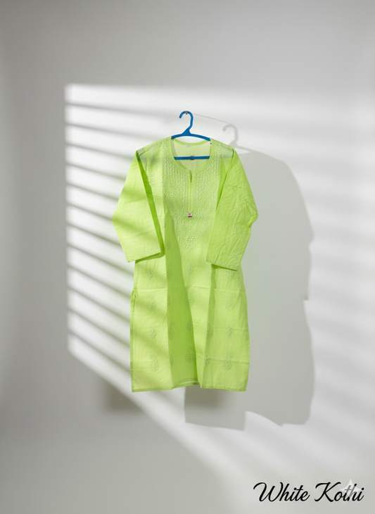Lime Burst Embroidered Chikankari Kurti