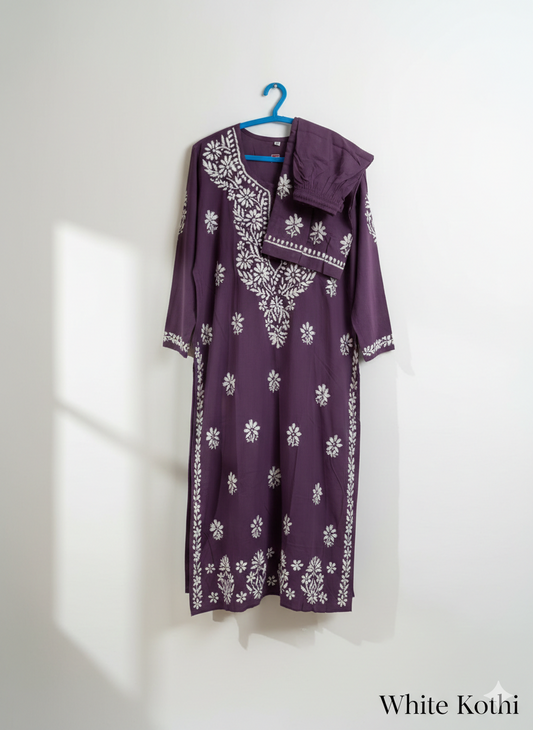 Purple Embroidered Chikankari Palazzo Set
