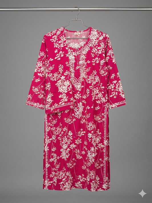 Hot Pink Chikankari Kurti