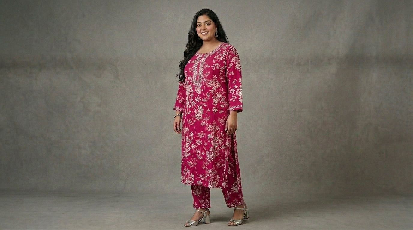 Hot Pink Chikankari Kurti