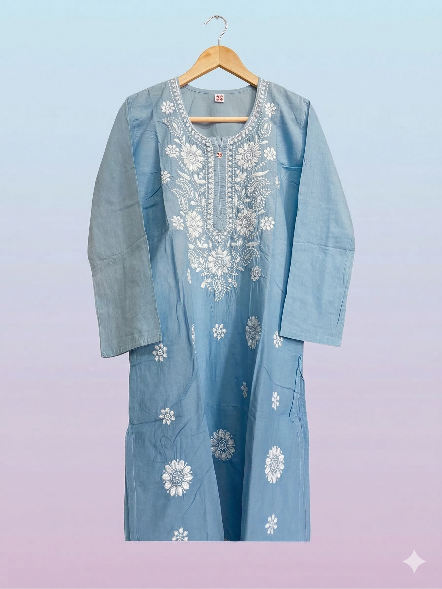 Pastel Blue Ombre Chikankari Kurti